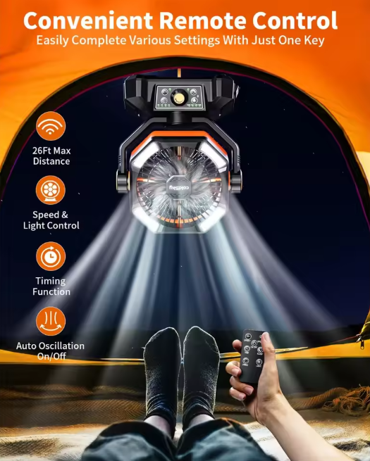 Ventilateur Portable 8 Vitesses avec Batterie 20 000 mAh – Camping, Bureau & Plein Air